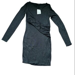 NWT Zara Knit Long Sleeve Side Twist Soft Mini Metallic Shimmer Dress Size Small